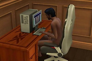 Indian Stepson masturbating in front of computer