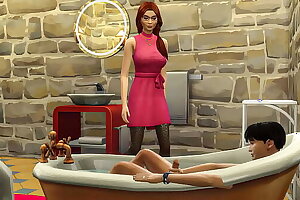 step Mother bursts into her stepson while he masturbates in the bathtub - Mom and son fucked in the bathroom